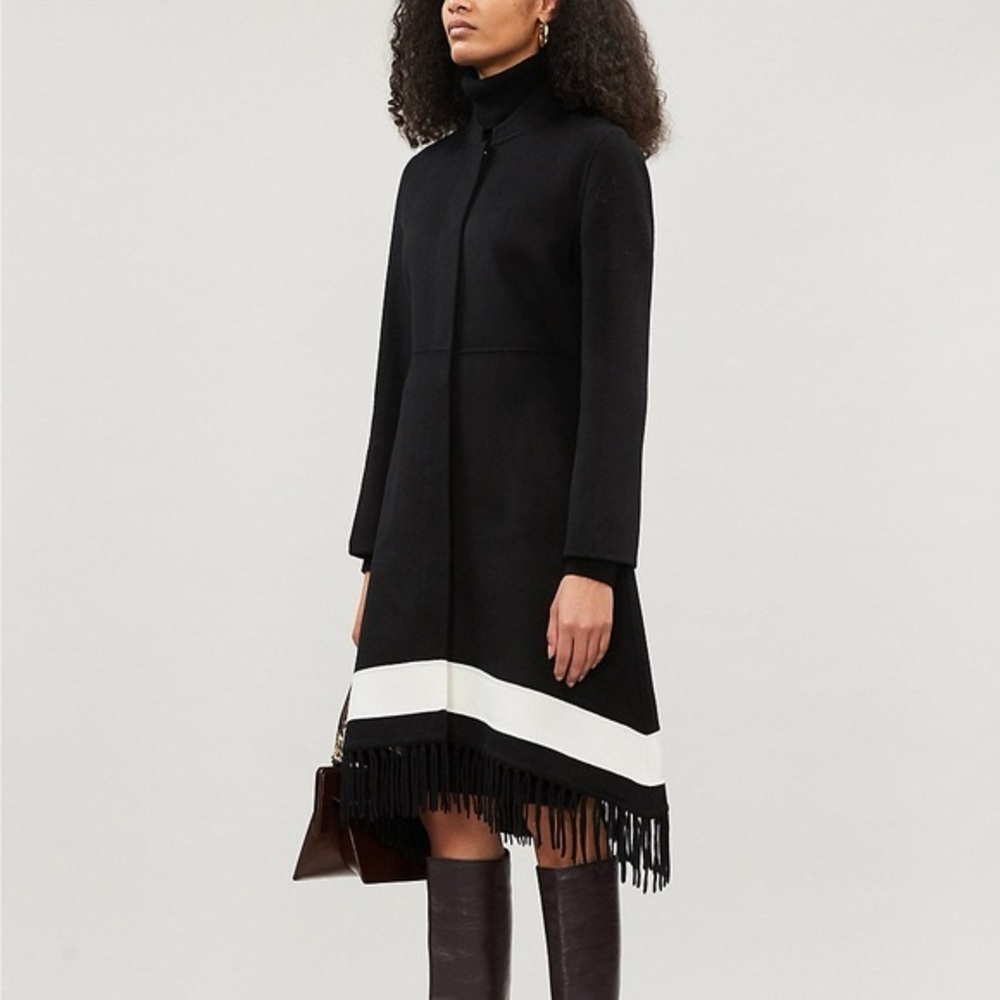 Maje Wool Black Coat with Fringe Hem Size 36 US 2-4 - Picture 1 of 5